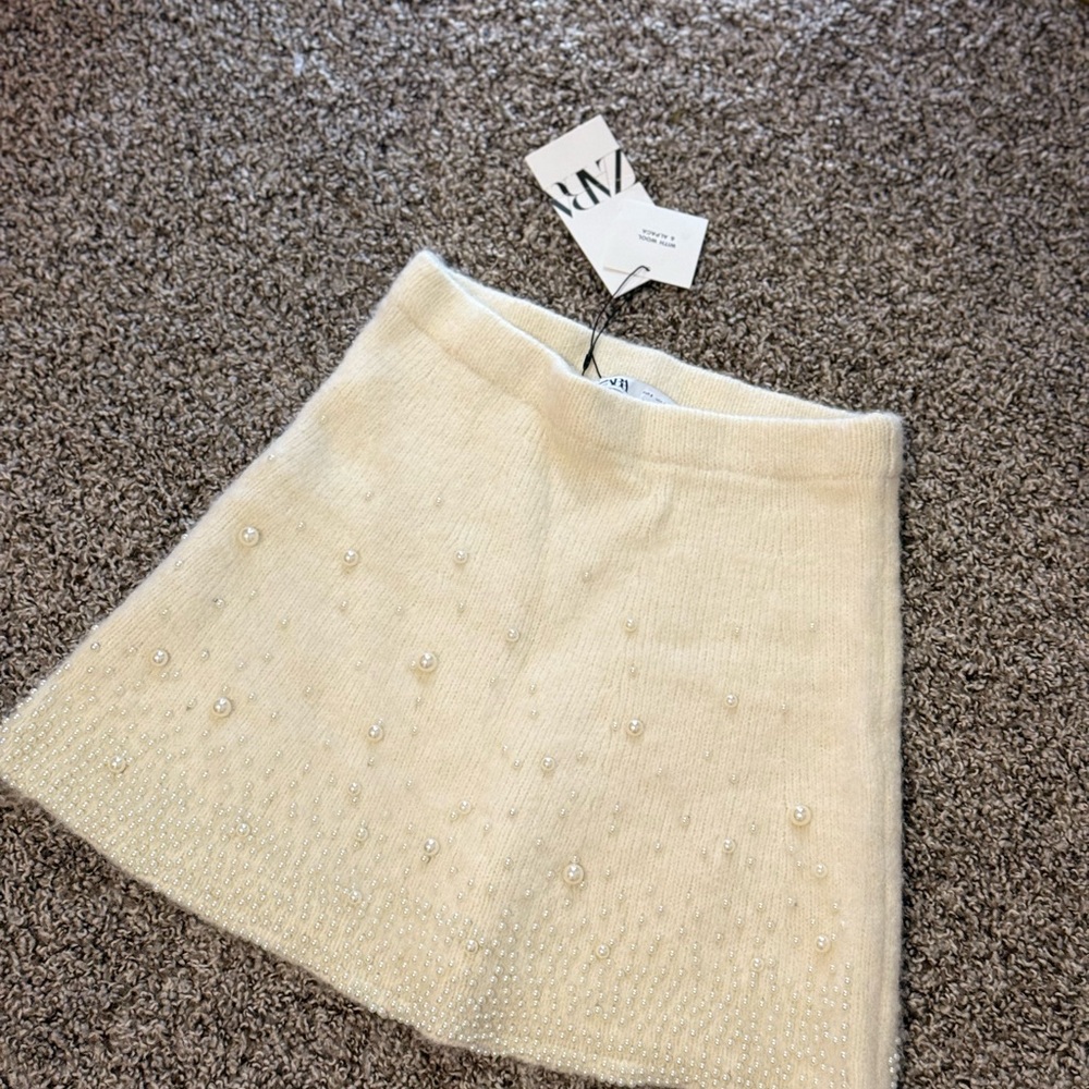 Elegant Cream Skirt with Pearl Accents